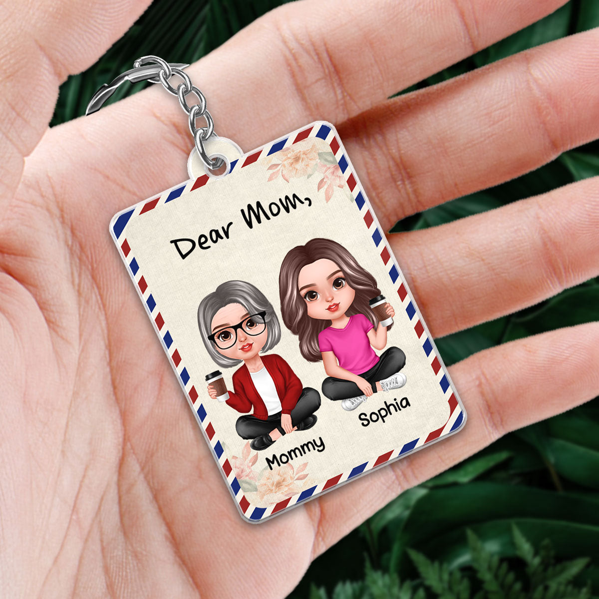 Dear Mom Forget Mother‘s Day Realistic Doll Mom And Daughters Sons Envelope Pattern Personalized Acrylic Keychain