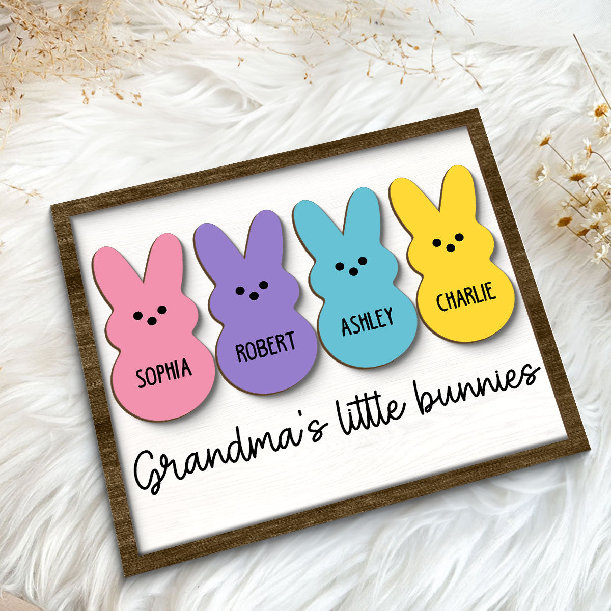 Grandma Mom Little Bunnies Personalized 2-Layer Wooden Plaque
