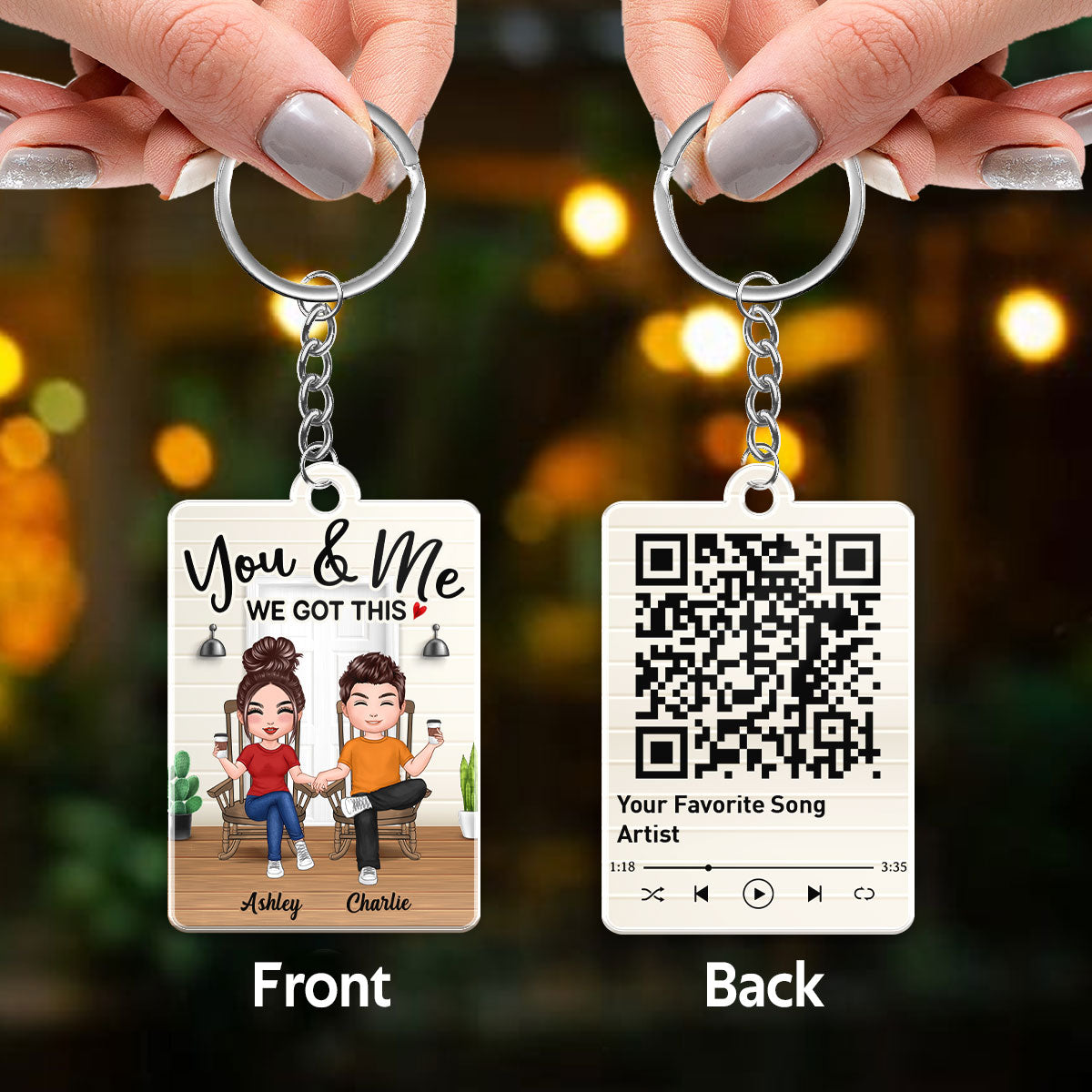 Doll Couple Sitting In Front Porch Favorite Song QR Code Personalized Acrylic Keychain