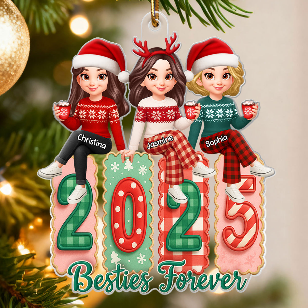 Besties Forever Coquette Style 2025 - Personalized Acrylic Ornament - Christmas Gift for Besties