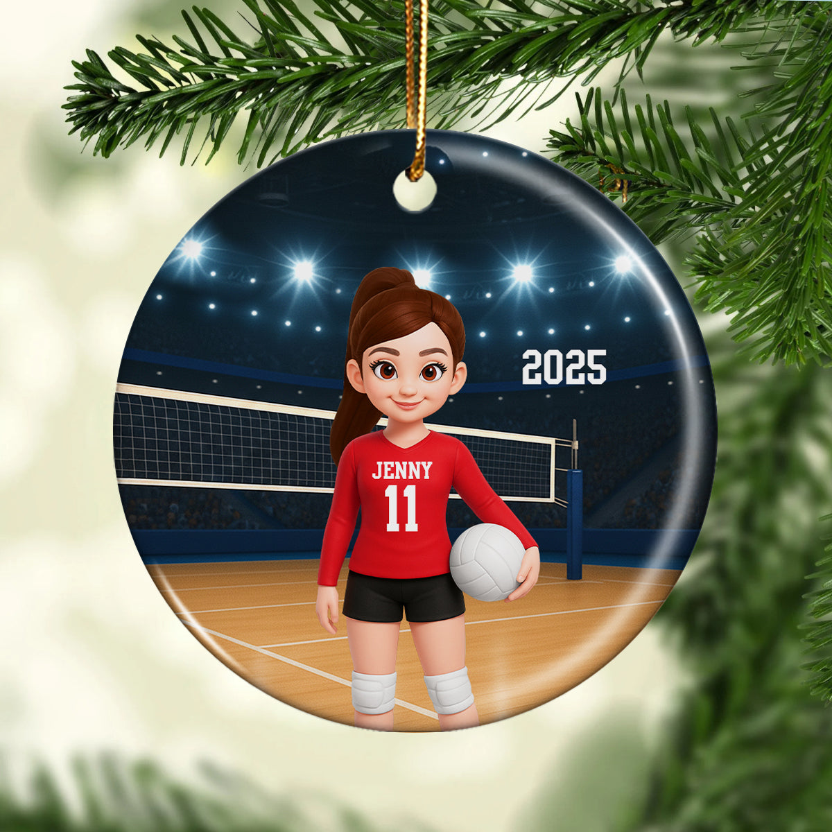 Volleyball Girl On Court - Personalized Ceramic Ornament - Christmas Gift For Teen Girl, Daughter, Granddaughter