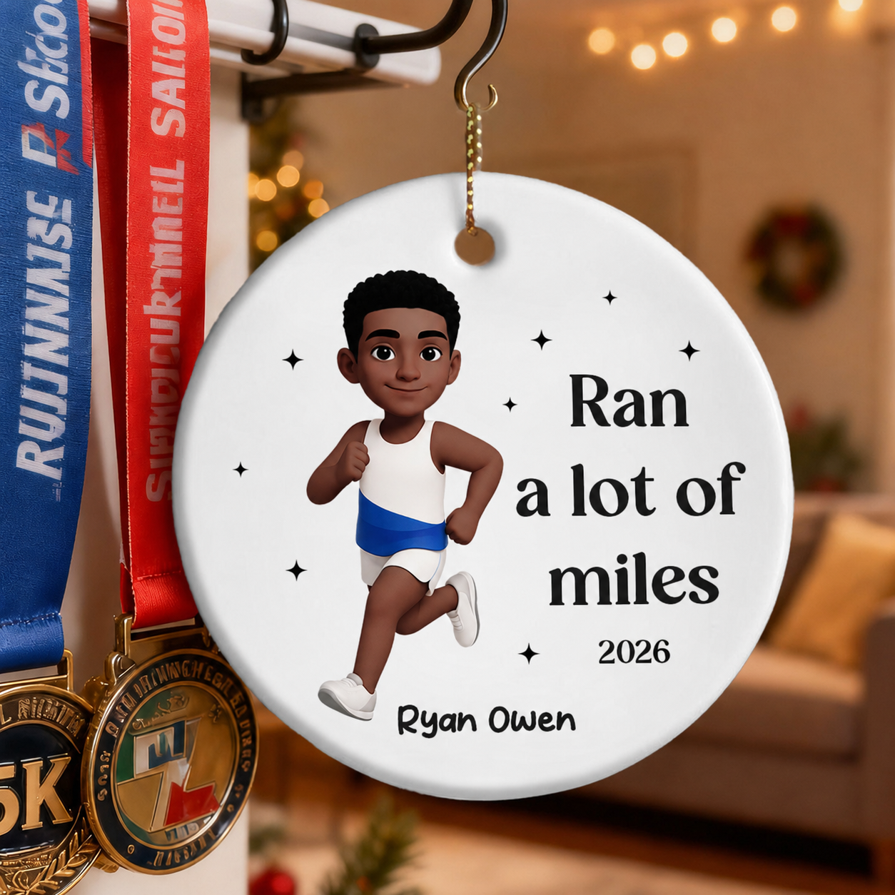 Ran A Lot Of Miles Running Boy Girl - Personalized Ceramic Ornament - Gift for Marathon Runner, Track Senior Night Gift