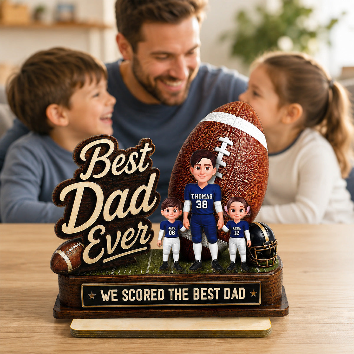 We Scored The Best Dad American Football Dad & Kids - Personalized 2-Layered Wooden Plaque - Father's Day Gift For American Football Dad