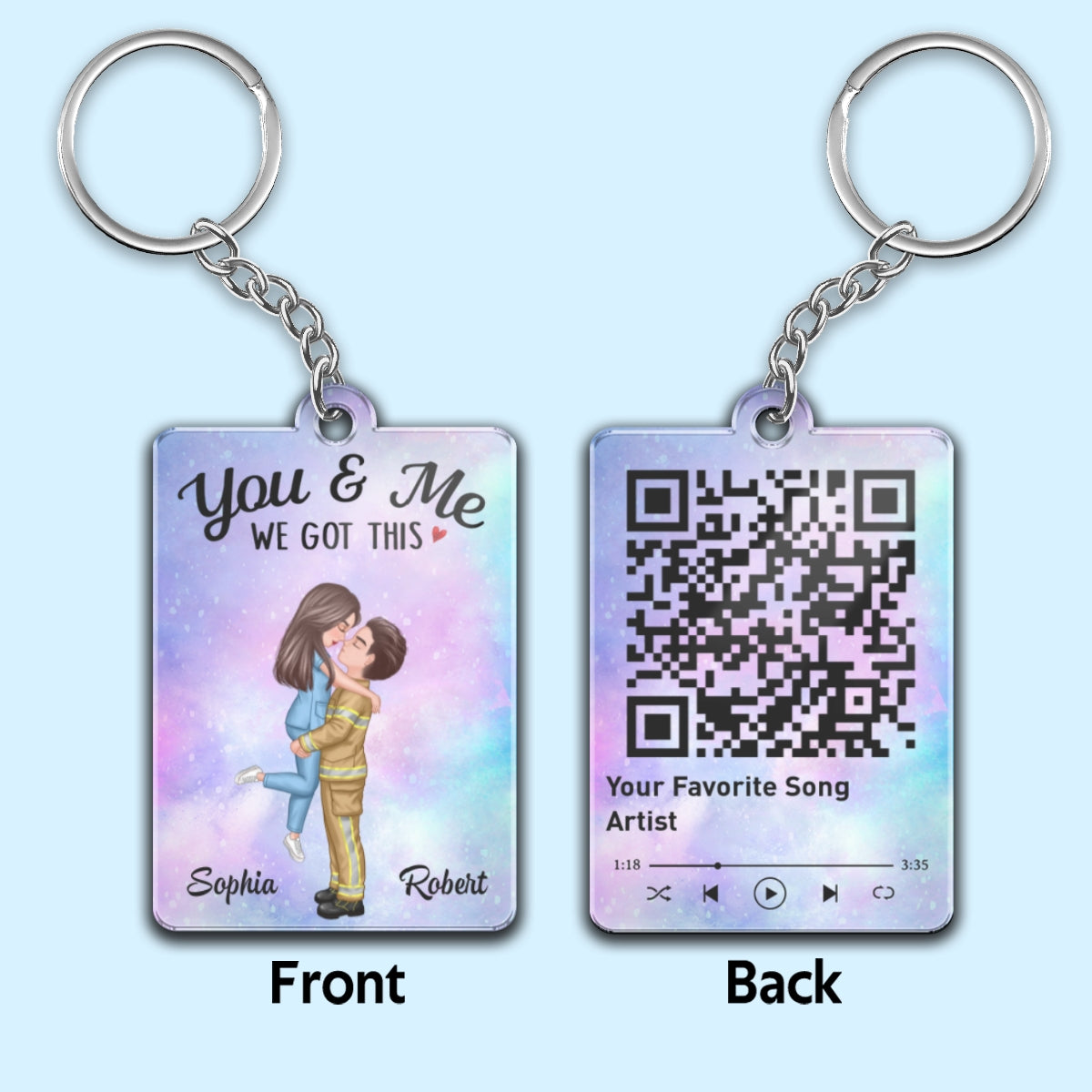 Couple Hugging Kissing Together Since Favorite Song Scannable QR Code Gift by Occupation Gift For Him Gift For Her Personalized Acrylic Keychain