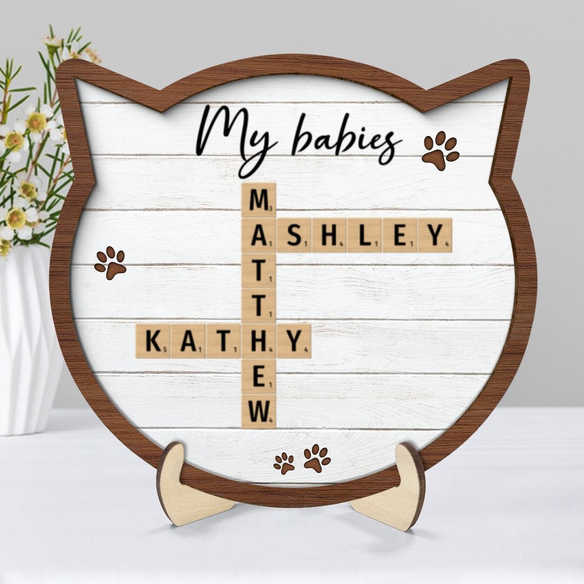 Cat Lover Gift Crossword Puzzle Art Home Decor Personalized 2-Layer Wooden Plaque