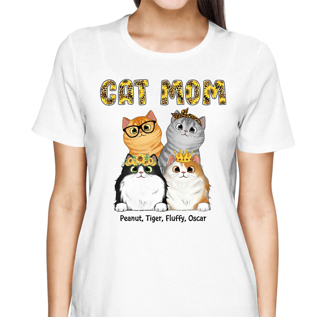 Sunflower Leopard Pattern Cat Mom Personalized Shirt