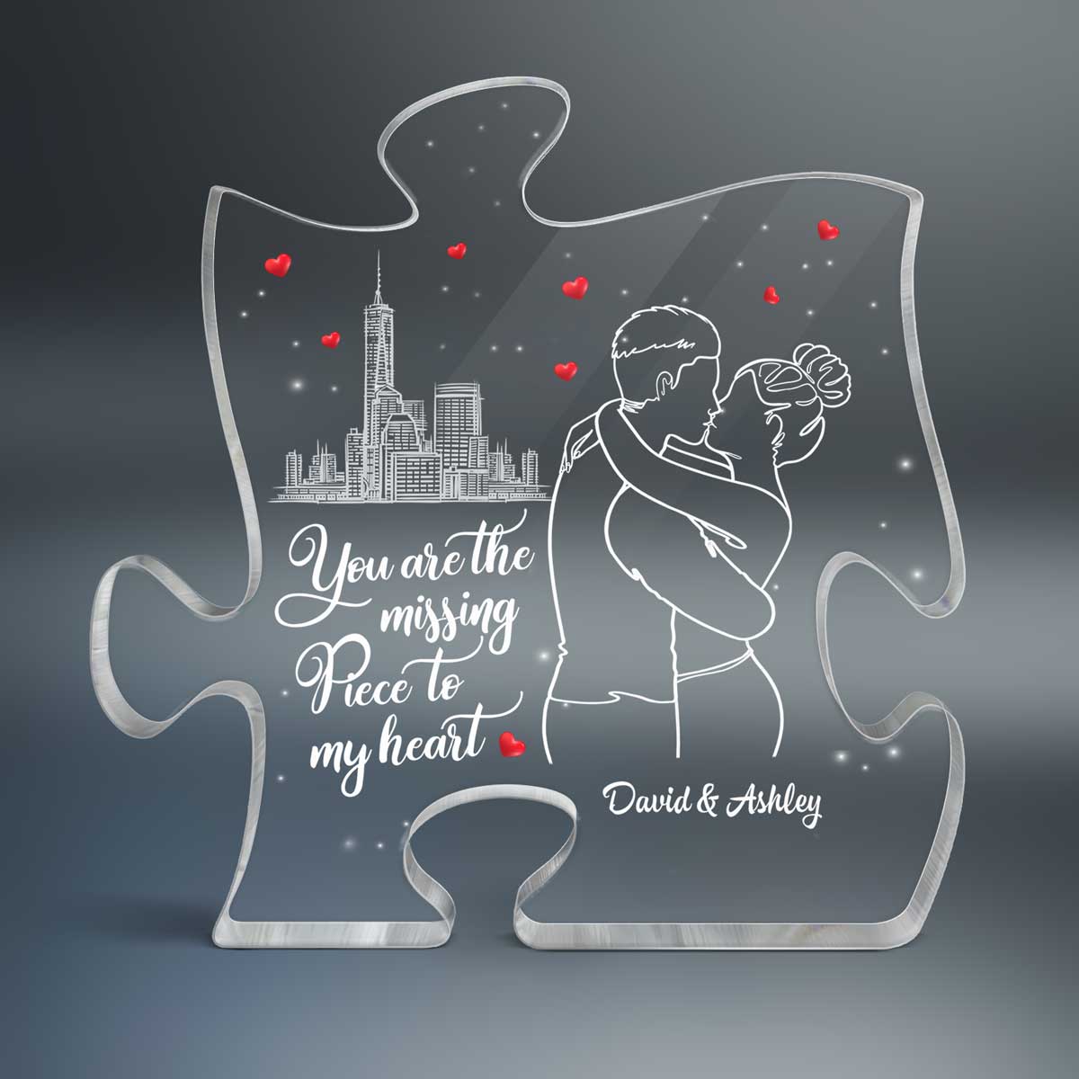The Missing Piece To My Heart Couple Kissing Outline Personalized Puzzle Acrylic Plaque