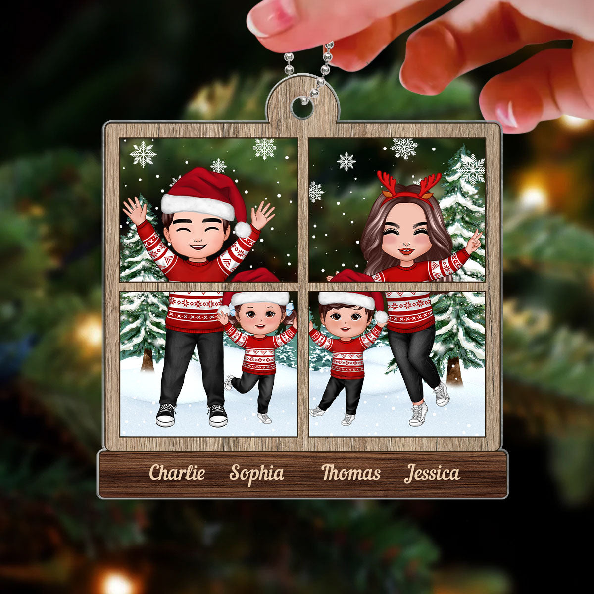 Family In Snow Outside Window Christmas Gifts Personalized Acrylic Ornament