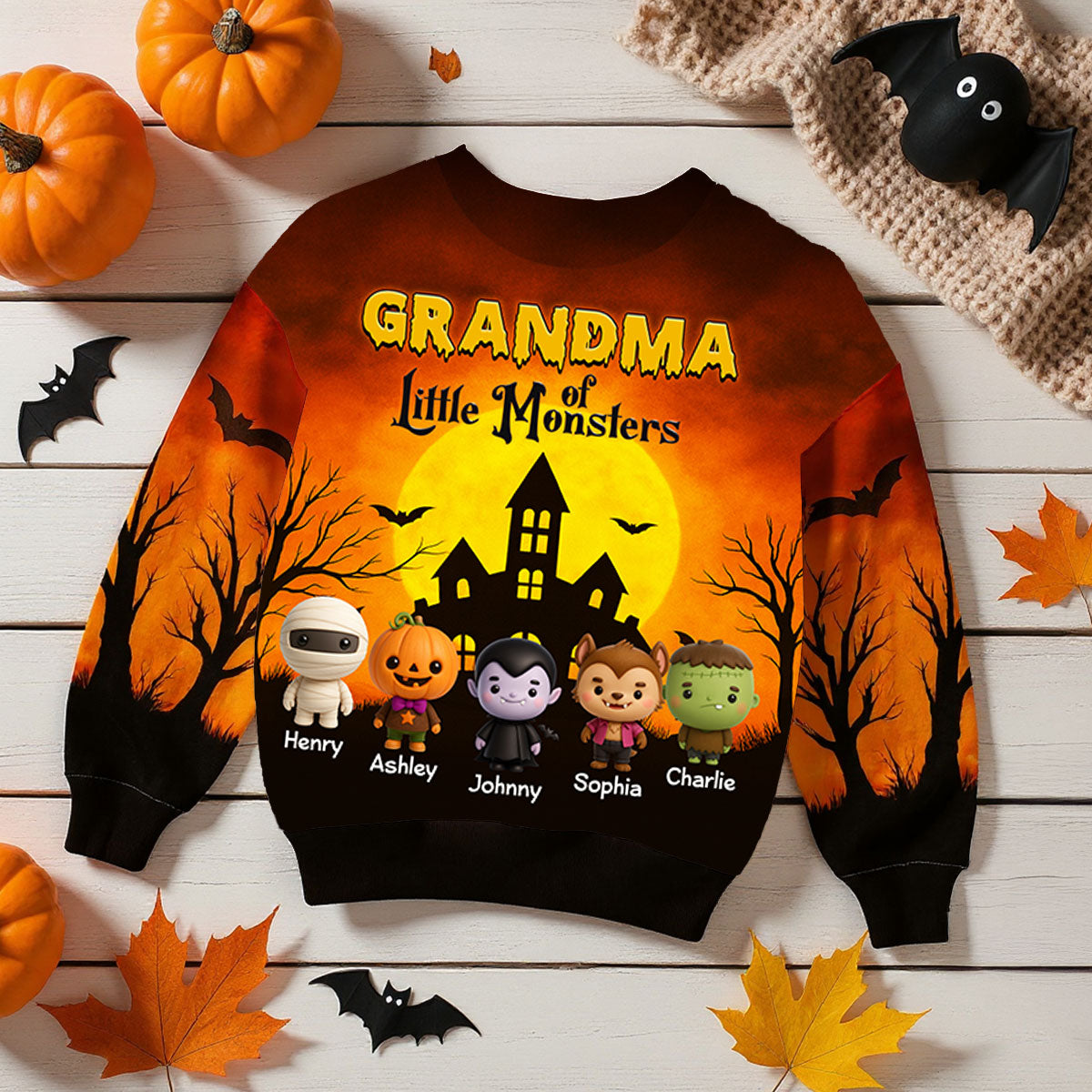 Grandma Mom Little Monsters Personalized 3D Sweatshirt, Halloween gift for Grandma