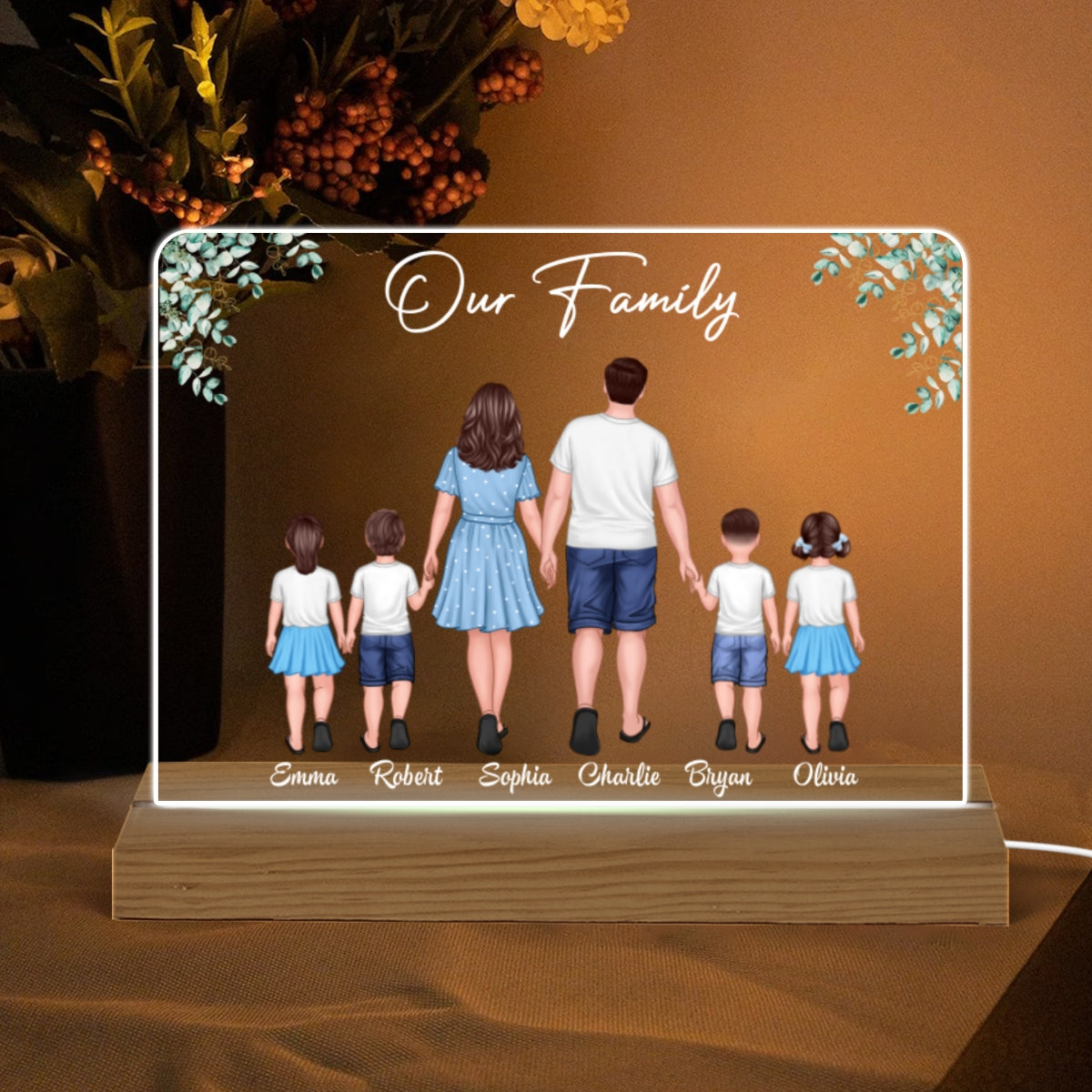 Our Standing Family Leaves Frame Personalized Acrylic Custom Shape LED Night Light