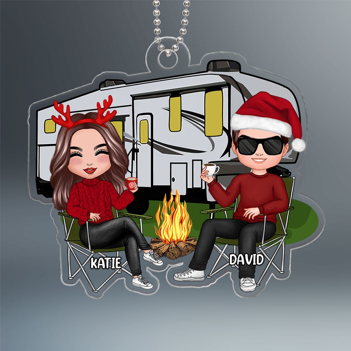 Doll Couple Camping Christmas Gift Personalized Acrylic Ornament