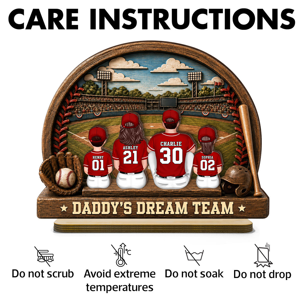 Retro Vintage Baseball Daddy's Dream Team - Personalized 2-Layered Wooden Plaque -  Gift For Dad