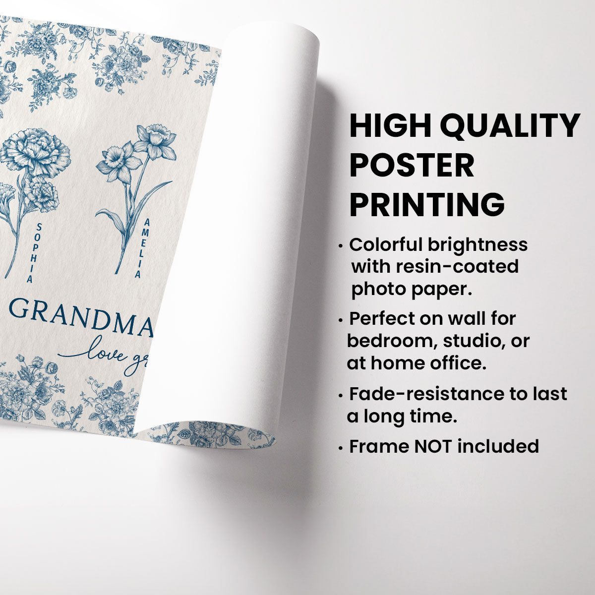 Vintage Blue Floral Pattern Grandma's Garden Personalized Poster