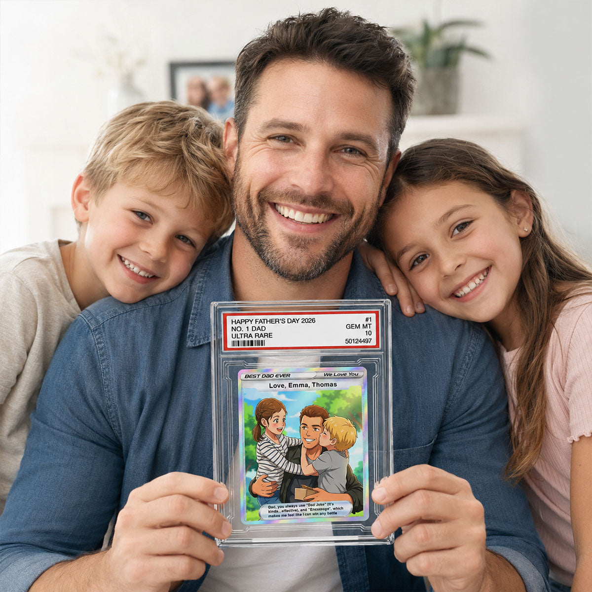 Best Dad Ever Trading Card Cartoon Style - Personalized Acrylic Block Plaque - Father's Day Gift For Dad, Husband
