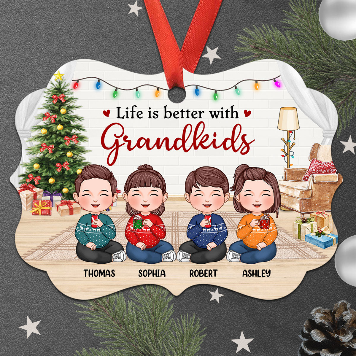 Better With Grandkids Cute Doll Kids Sitting Personalized Christmas Ornament
