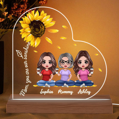 Mom You Are My Sunshine Sun Flower Sitting Doll Personalized Heart Plaque LED Night Light