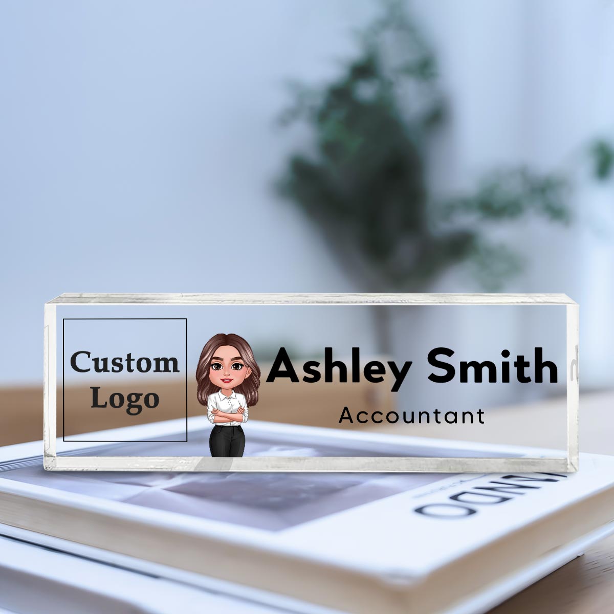 Office Woman Man Upload Your Logo Personalized Acrylic Desk Name Plate, Office Decor, Gift For Colleagues, Boss