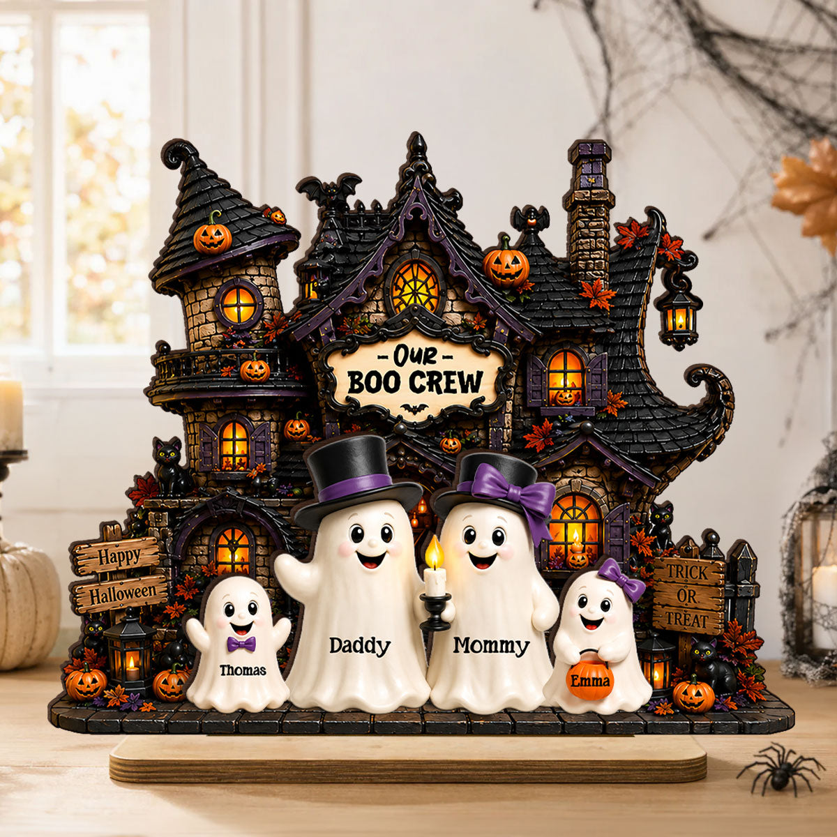 Halloween Ghost Family Boo Crew - Personalized 2-Layered Wooden Plaque - Halloween Decor Gift, Gift For Family