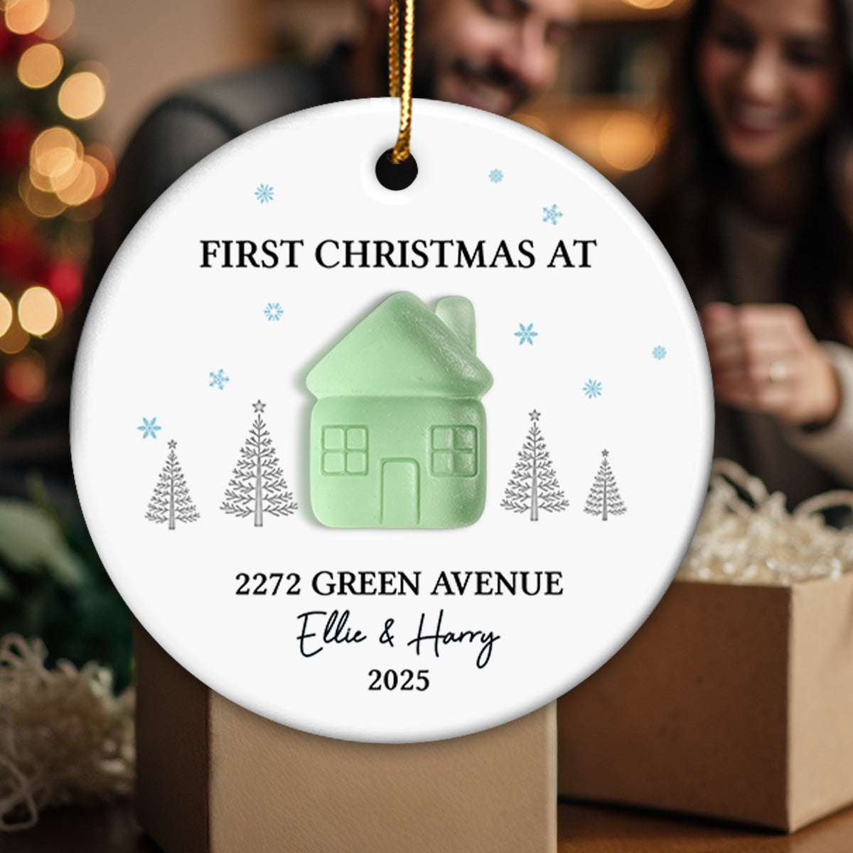 First Christmas New Home 3D Sea Glass Effect - Personalized Ceramic Ornament With Acrylic Pieces - New Home Decor