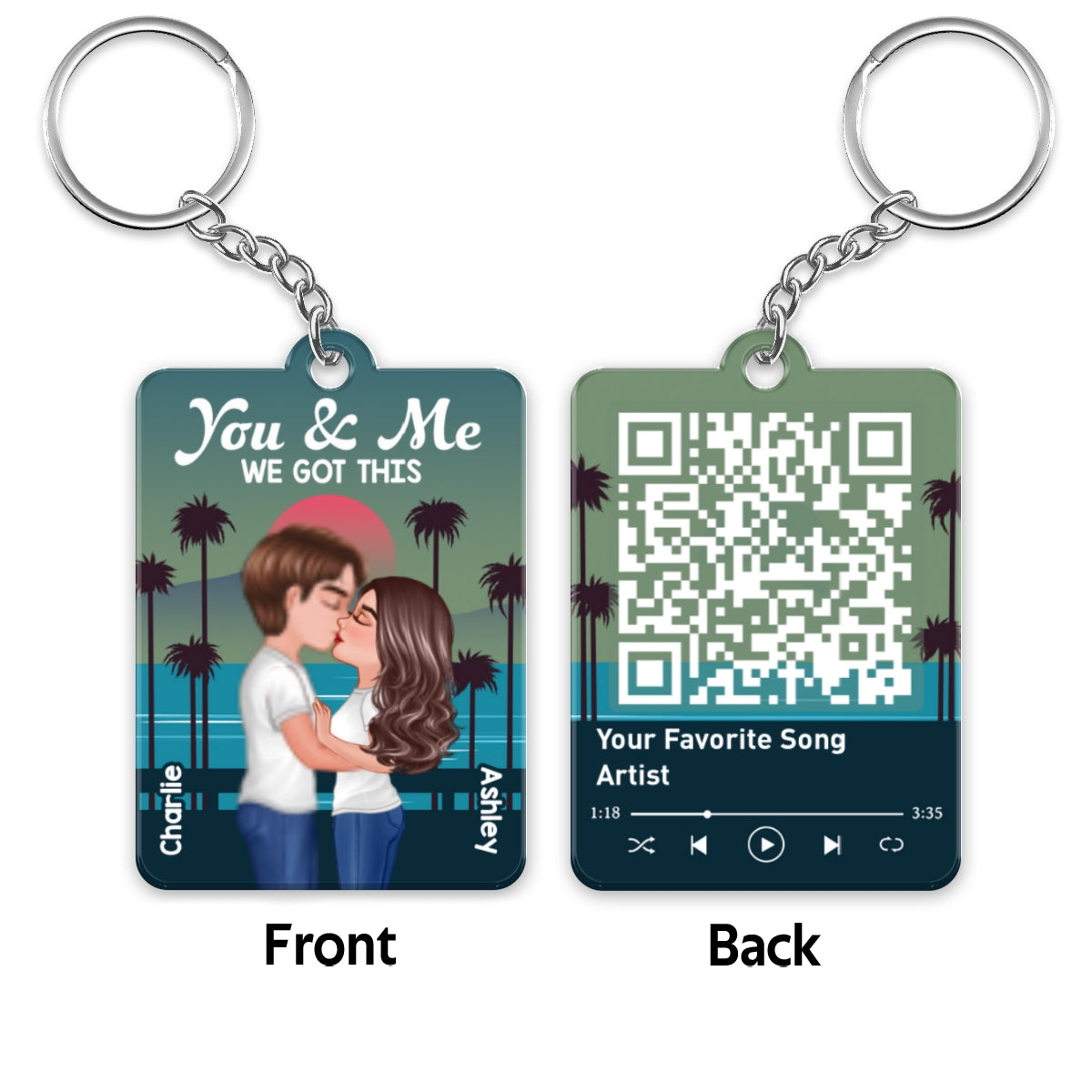 Retro Doll Couple Standing Kissing Favorite Song QR Code Personalized Acrylic Keychain