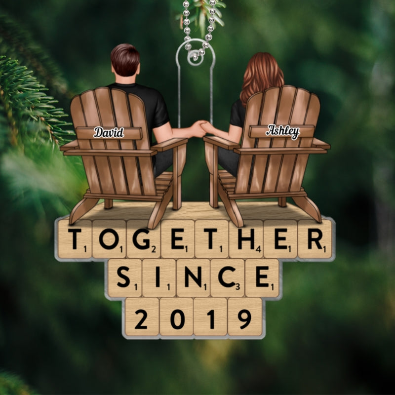 Couple Sitting Back View Words Puzzle Personalized Acrylic Ornament, Christmas Gift for Him for Her