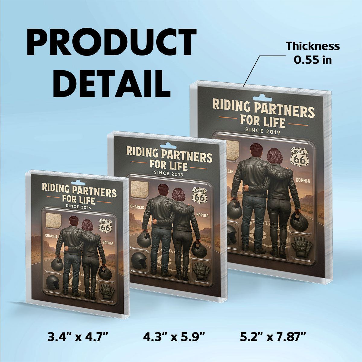 3D Effect Custom Figure Couple Bikers Riding Partners For Life Personalized Flat Acrylic Block, Birthday Gift, Wedding Gift, Anniversary Gift For Bikers