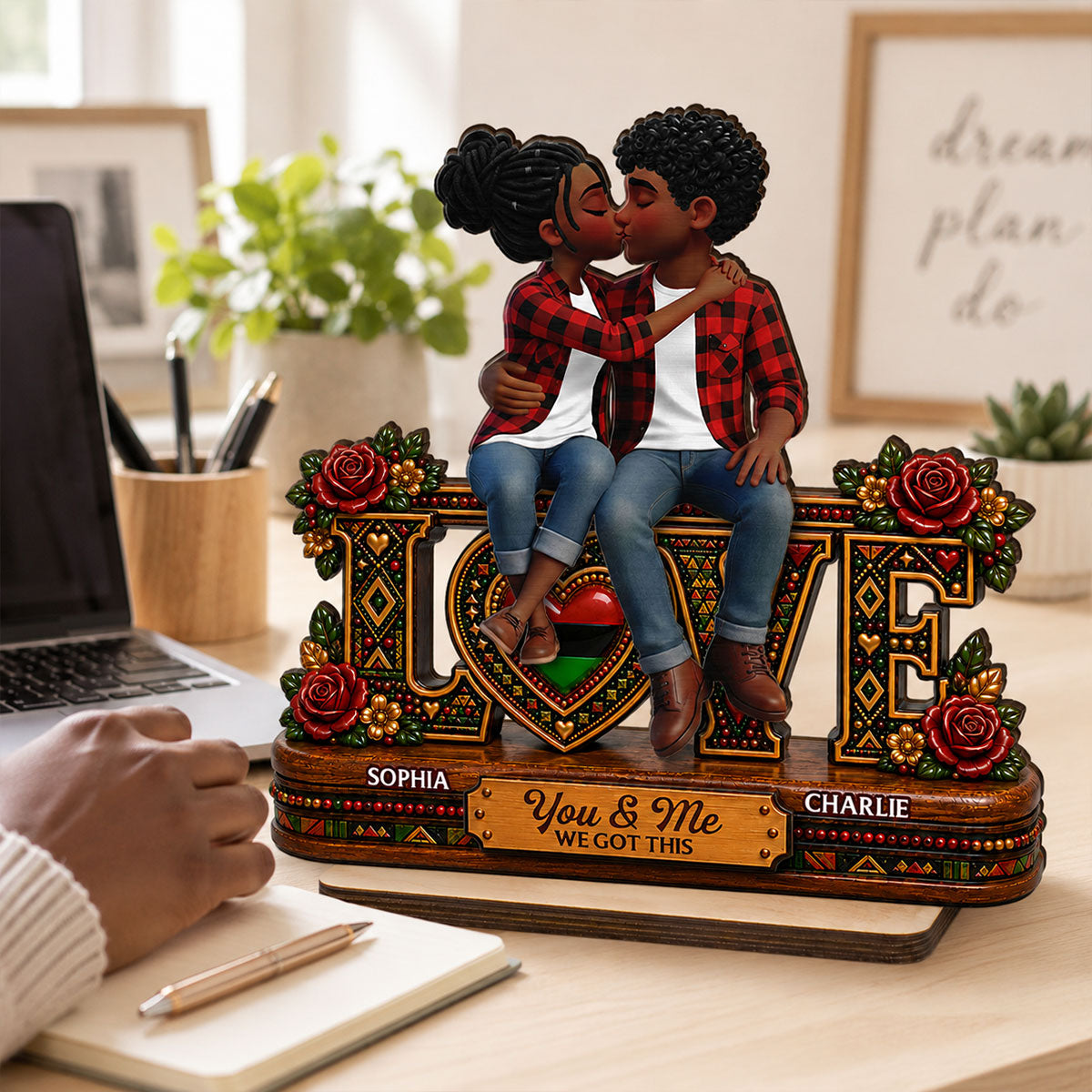 Eternal Love Couple Together - Personalized 2-Layered Wooden Plaque - Anniversary Gift For Couple