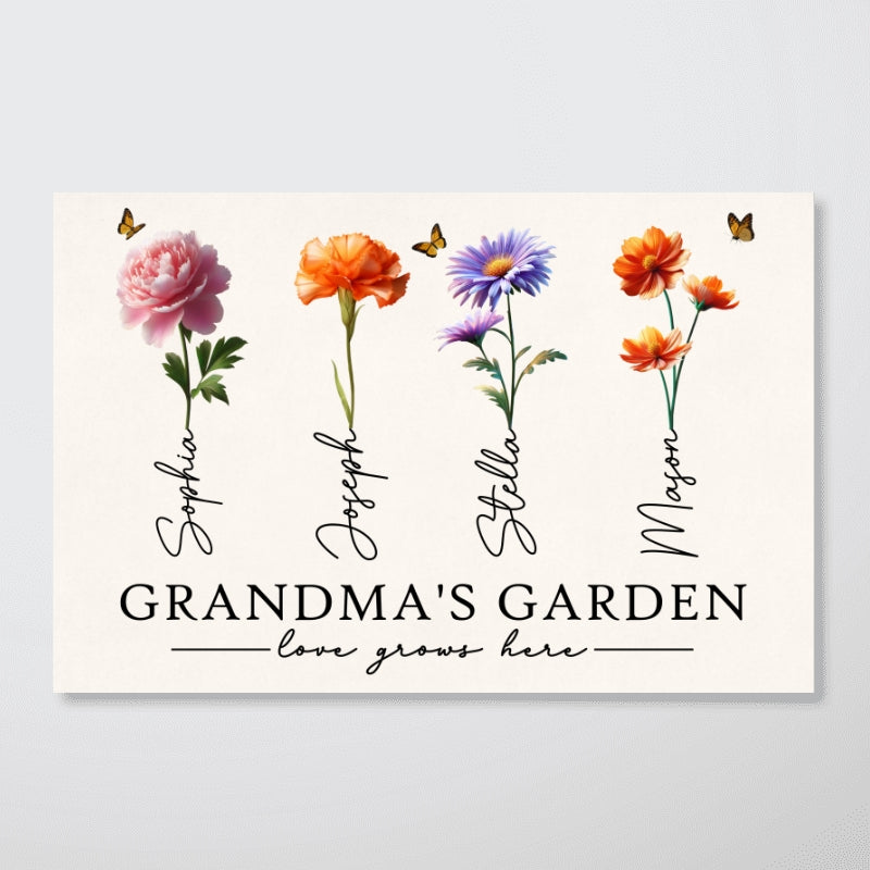 Grandma's Garden 3D Effect Birth Month Flowers Personalized Poster, Birthday Gift For Grandma, Gift or Just Because