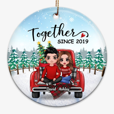 Embracing Couple Sitting On Truck Personalized Circle Ornament