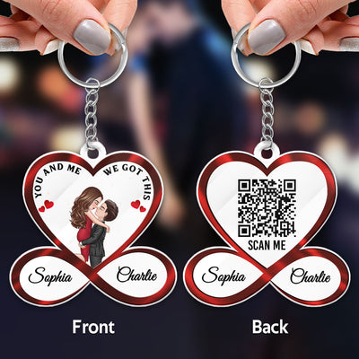 Infinity Heart Couple Hugging Kissing Scannable QR Code Song Anniversary Gift For Him Gift For Her Personalized Acrylic Keychain