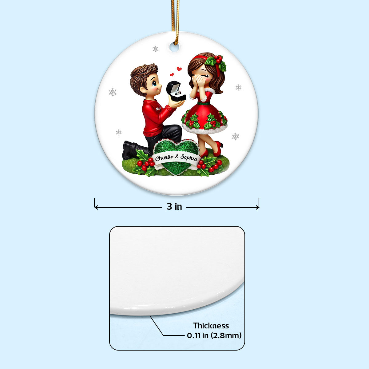 Marriage Proposal Christmas Ceramic Ornament, Personalized Newly Engaged Gift, She Said Yes! Ornament, Custom Just Engaged Gifts for Couples