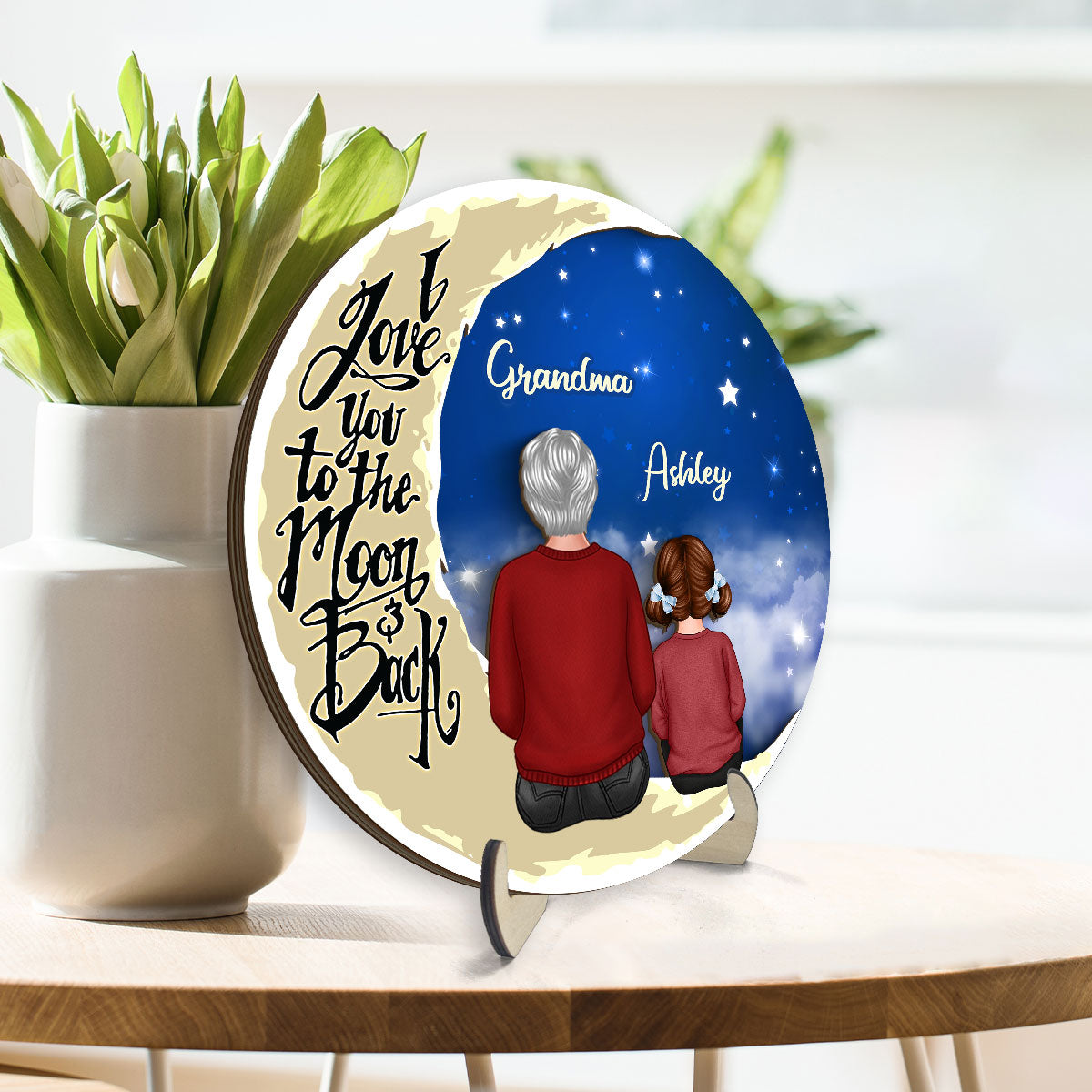 Grandma Grandkids On Moon Personalized 2-Layer Plaque