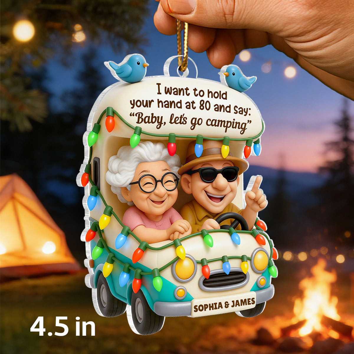 Baby Let's Go Camping Old Couple - Personalized Acrylic Car Hanger - Heartwarming Gift For Him, For Her, For Couple