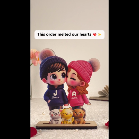3D Effect Cute Cartoon Couple You Me And The Dog Cat Personalized Standing Wooden Plaque,  Gift for Him, Gift for Her