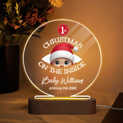 Personalized Baby's First Christmas On the Inside Acrylic LED Night Light, Custom Pregnancy Reveal LED, Expecting Parents