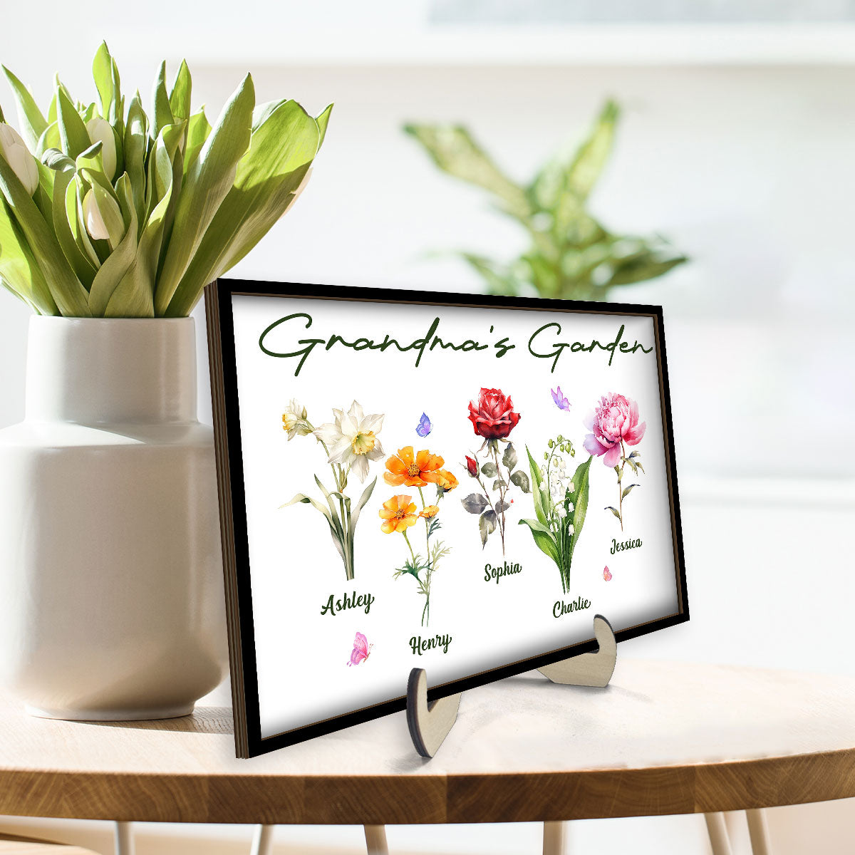 Grandma‘s Garden Beautiful Birth Month Flower Gift For Grandma Mom Personalized 2-Layer Wooden Plaque