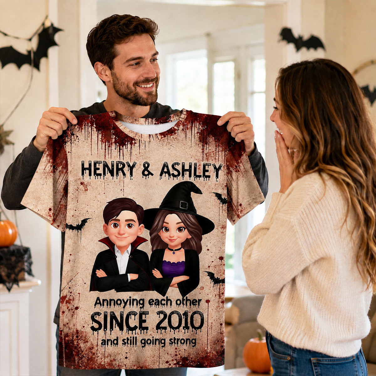 Couple Annoying Each Other - Personalized Shirt - Halloween Matching Shirts for Couple, Anniversary Gift for Him, for Her