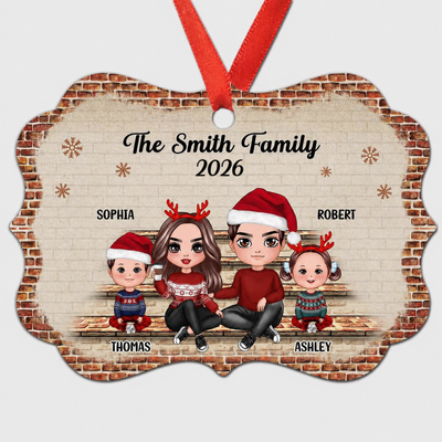 Family Sitting On Brick Personalized Christmas Ornament