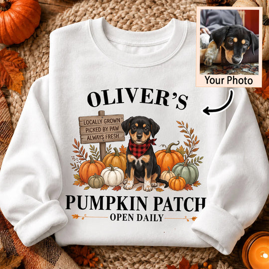 Custom Pet Photo Pumpkin Patch - Personalized Shirt - Trendy Fall Tee for Dog Mom, Cat Mom