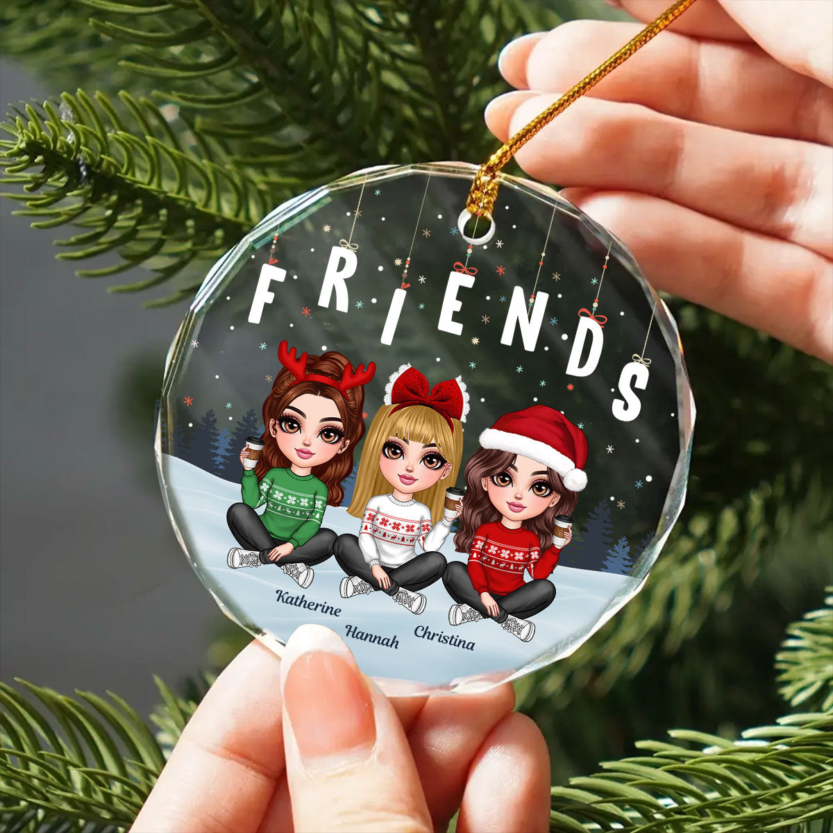 Hanging Letters Besties Friends Sisteres Personalized Glass Ornament, Christmas Gift