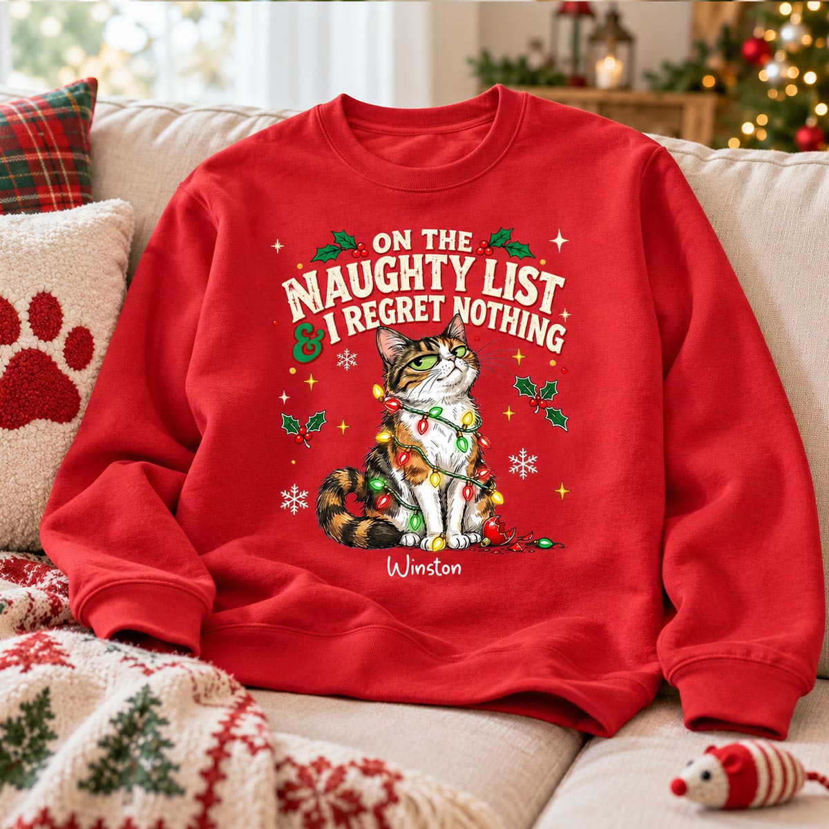 Meowy Catmas Bossy Cat Portrait From Your Photo - Personalized Shirt - Funny Festive Christmas Gift For Cat Lovers