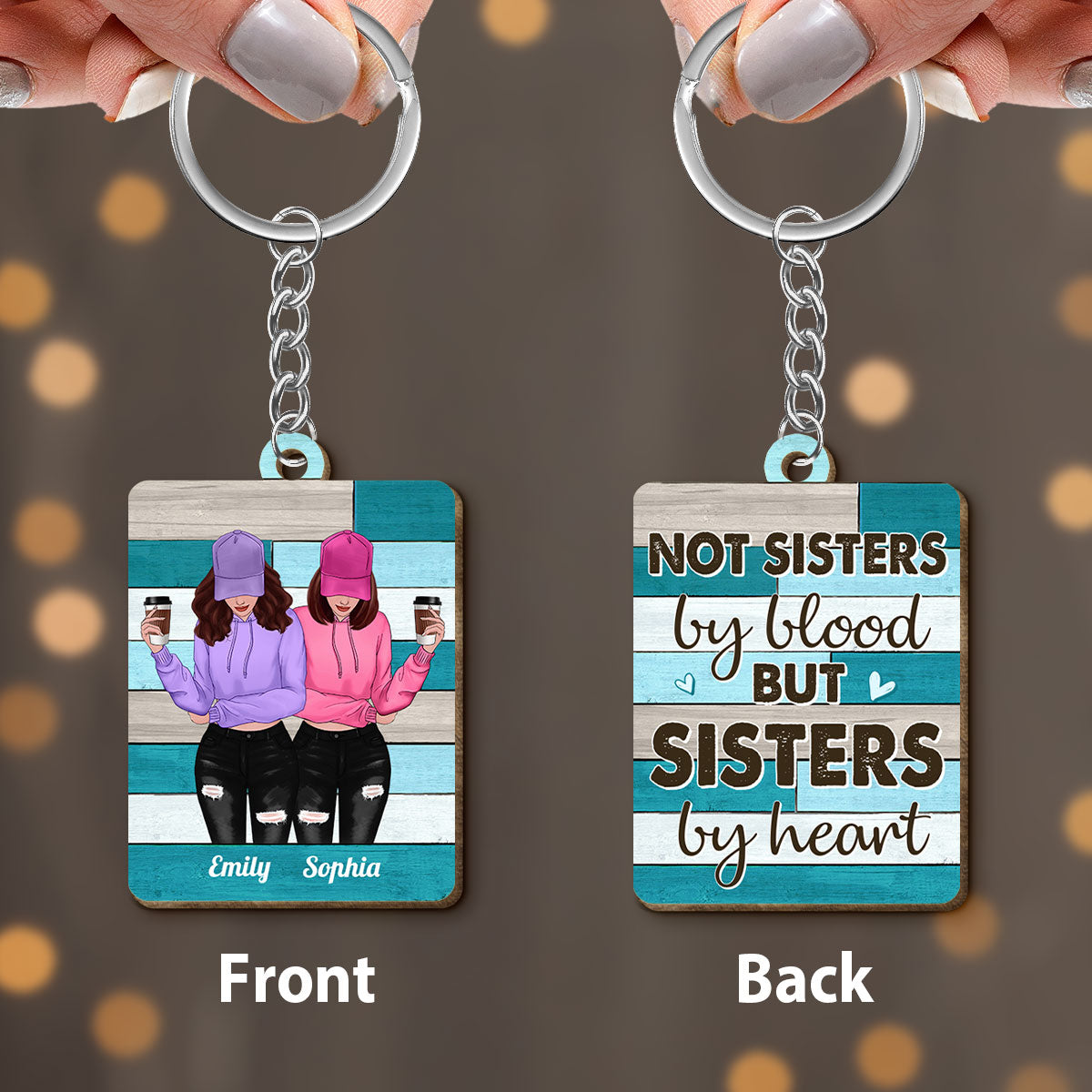 Green Palette Front View Besties Gift For Best Friends Matching Personalized Wooden Keychain