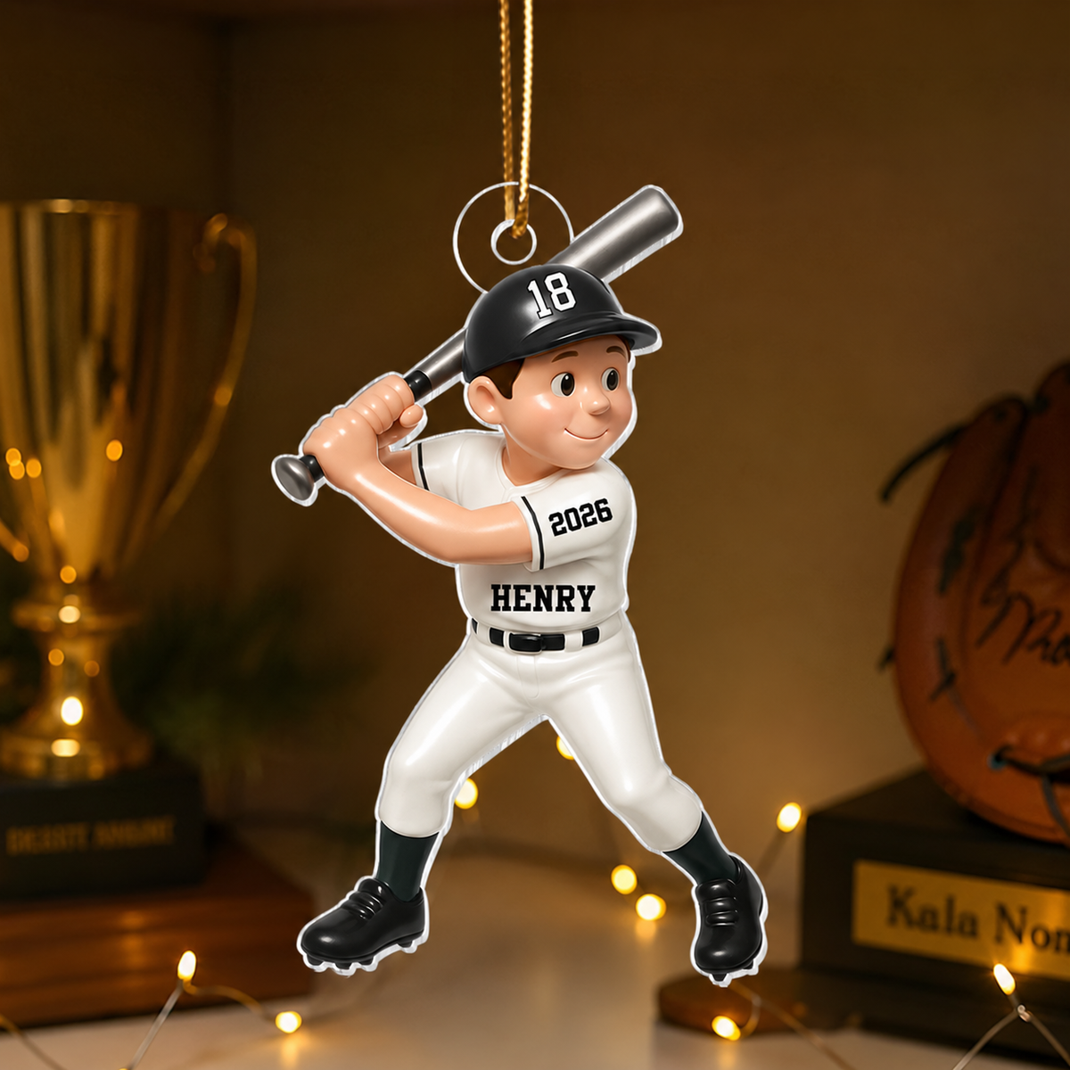 Cute Baseball Player 3D Effect, Personalized Acrylic Flat Ornament, Gift for Son, for Daughter, for Grandson, for Granddaughter