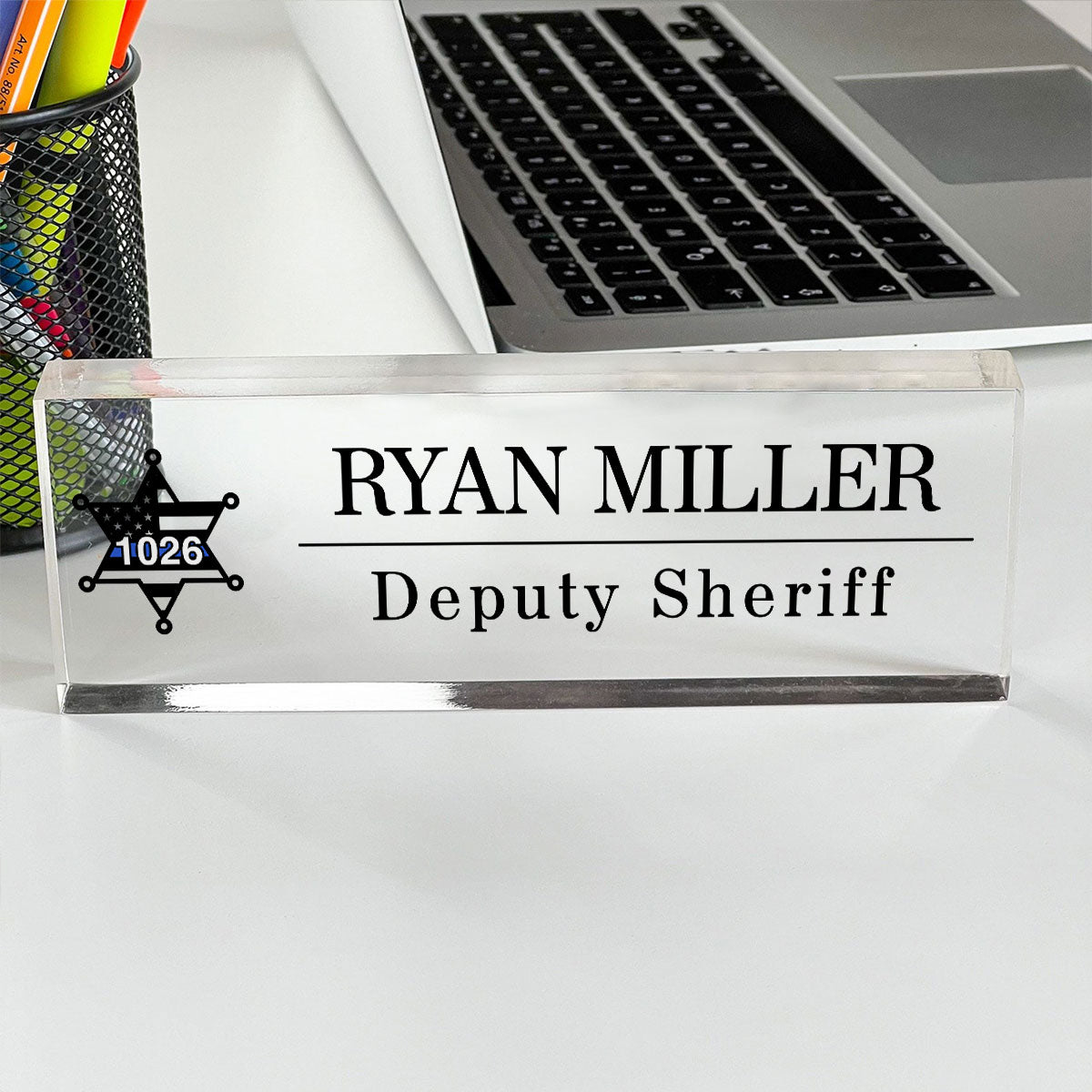 Police Thin Blue Line Personalized Personalized Acrylic Desk Name Plate, Office Decor, Appreciation Gift