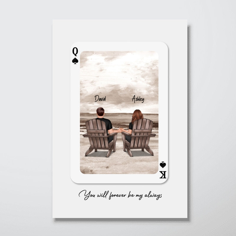 Couple Beach Landscape Playing Cards Print Personalized Poster,  Gift For Her, Unique Couples Gift, Romantic Gift