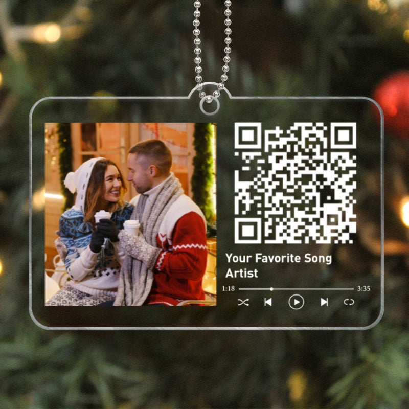 Custom Couple Photo Favorite Song Scannable QR Code Christmas Personalized Acrylic Ornament
