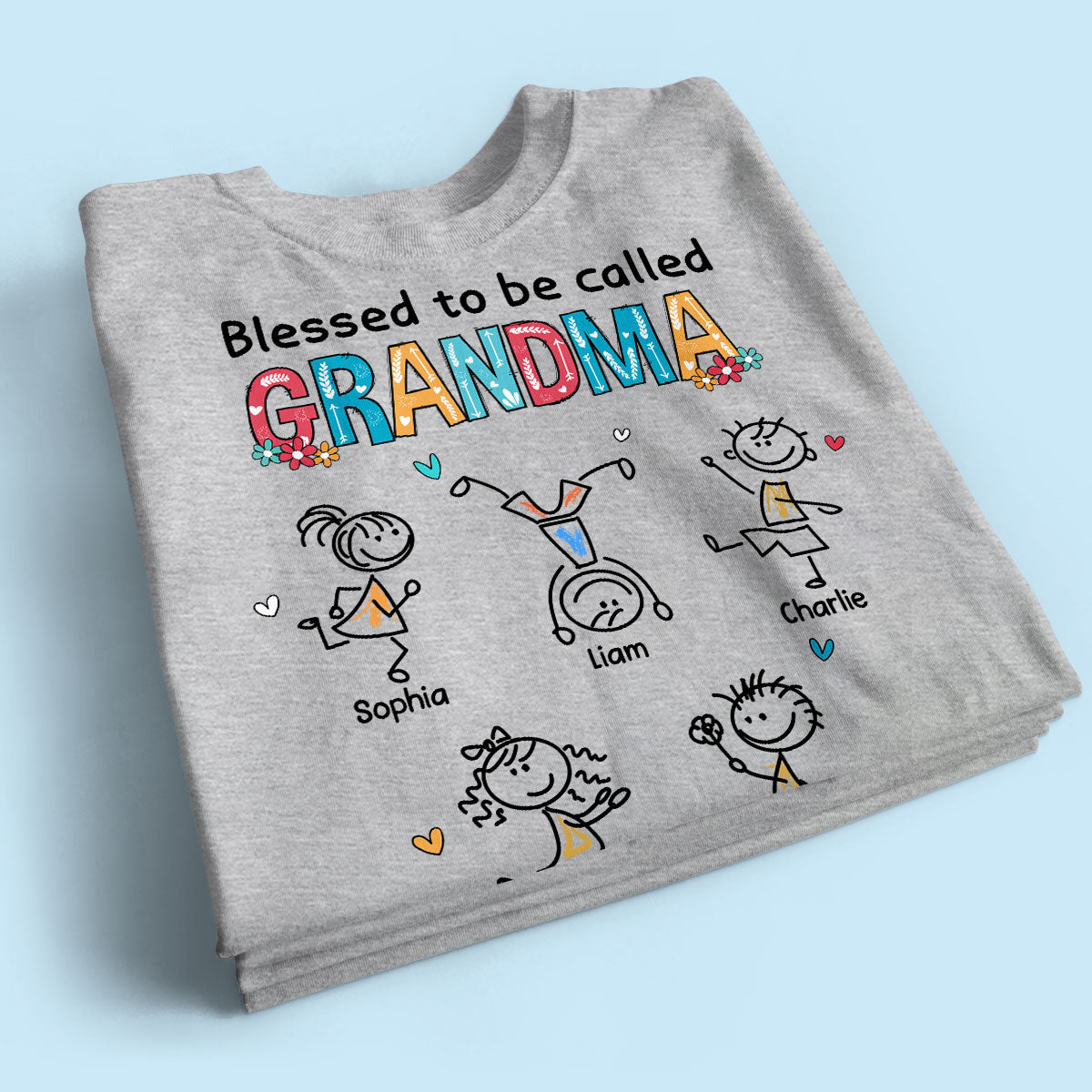 Blessed To Be Called Grandma Colorful Drawing Personalized Shirt