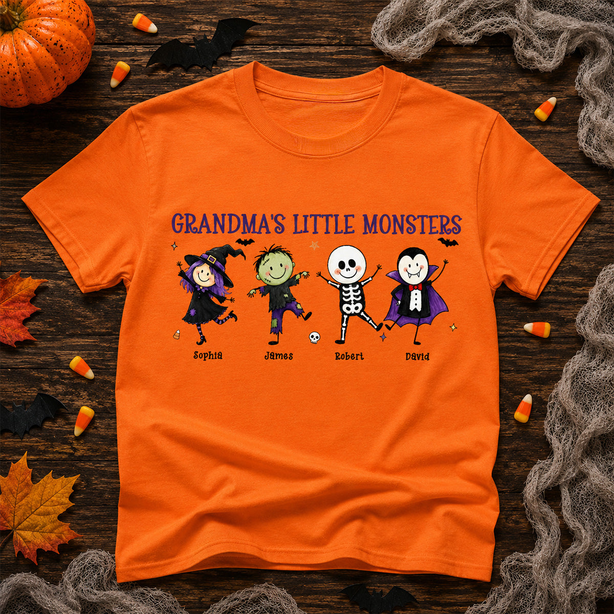 Grandma's Little Monsters Cute Doodle Characters - Personalized Shirt - Halloween Costume For Mom Grandma