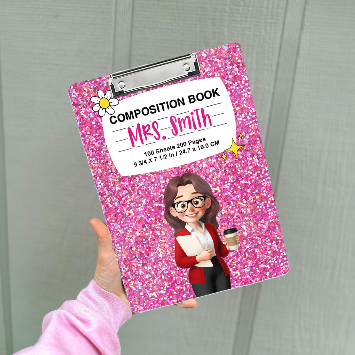 Teacher Galaxy Composition Book Pattern Personalized Acrylic Clipboard, Gift For Teacher