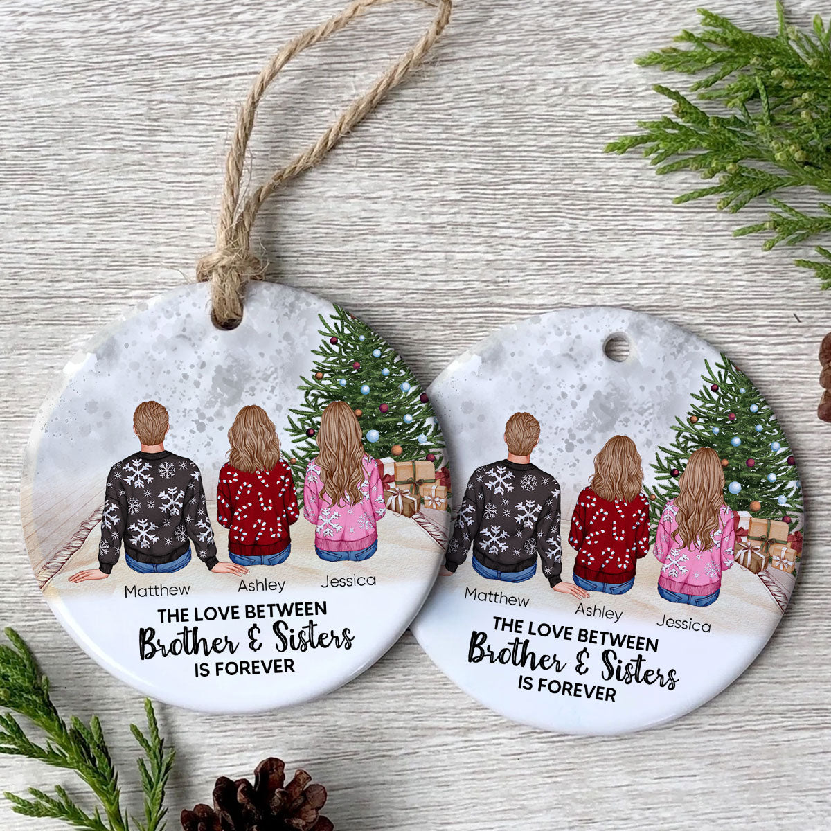 Personalized Siblings Christmas Tree Cozy Inside Ornament, Personalized Brothers and Sisters Ornament, Siblings Gift
